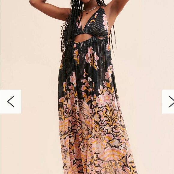 New Anthropologie Black & Orange Metallic Cutout Maxi
Dress
Size XS ,M ,L - Picture 1 of 11